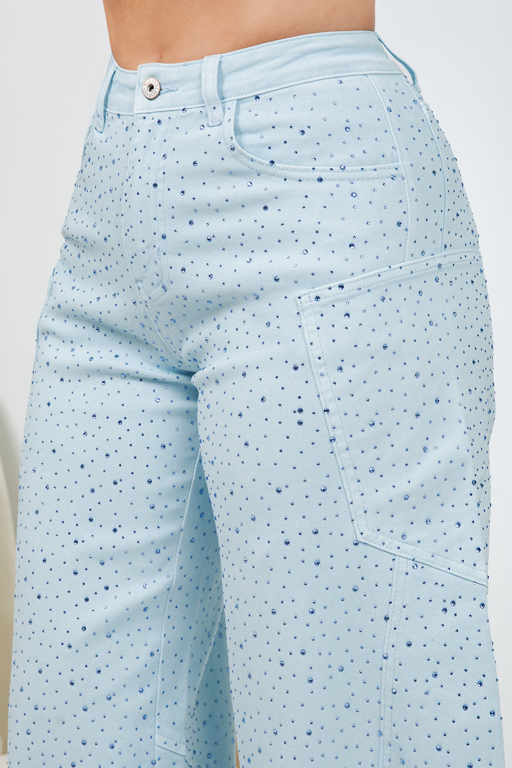 Balboa Fashion Farina Rhinestone Bubble Hem Jeans - Blue