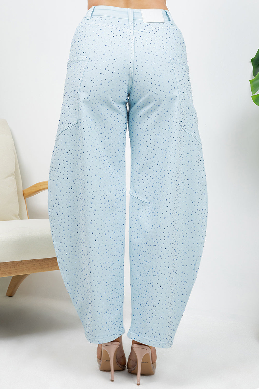 Balboa Fashion Farina Rhinestone Bubble Hem Jeans - Blue