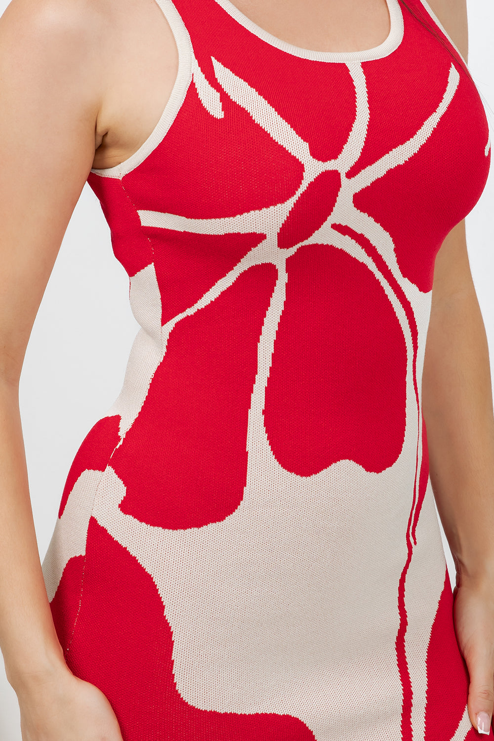 Balboa Fashion Freesia Floral Knit Mini Dress in Red