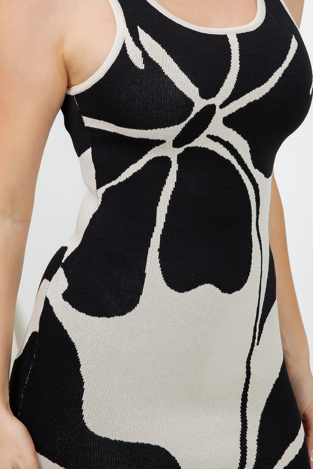 Balboa Fashion Freesia Floral Knit Mini Dress in Black