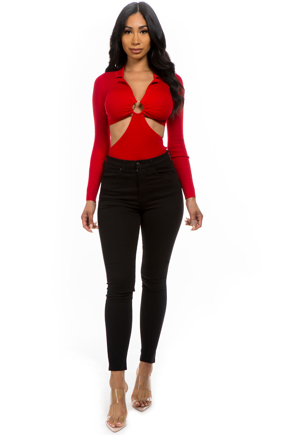 Balboa Fashion Ednada Long-Sleeve Open-Back Knit Bodysuit