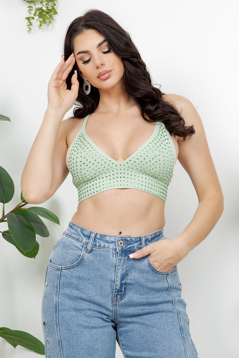 Melun Rhinestone Strap Crop Top