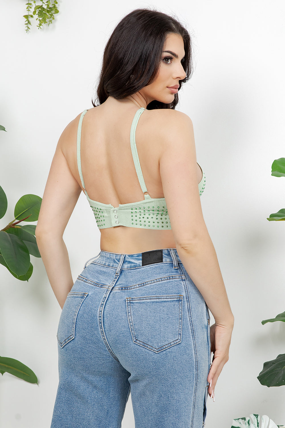 Balboa Fashion Melun Rhinestone Strap Crop Top - Mint