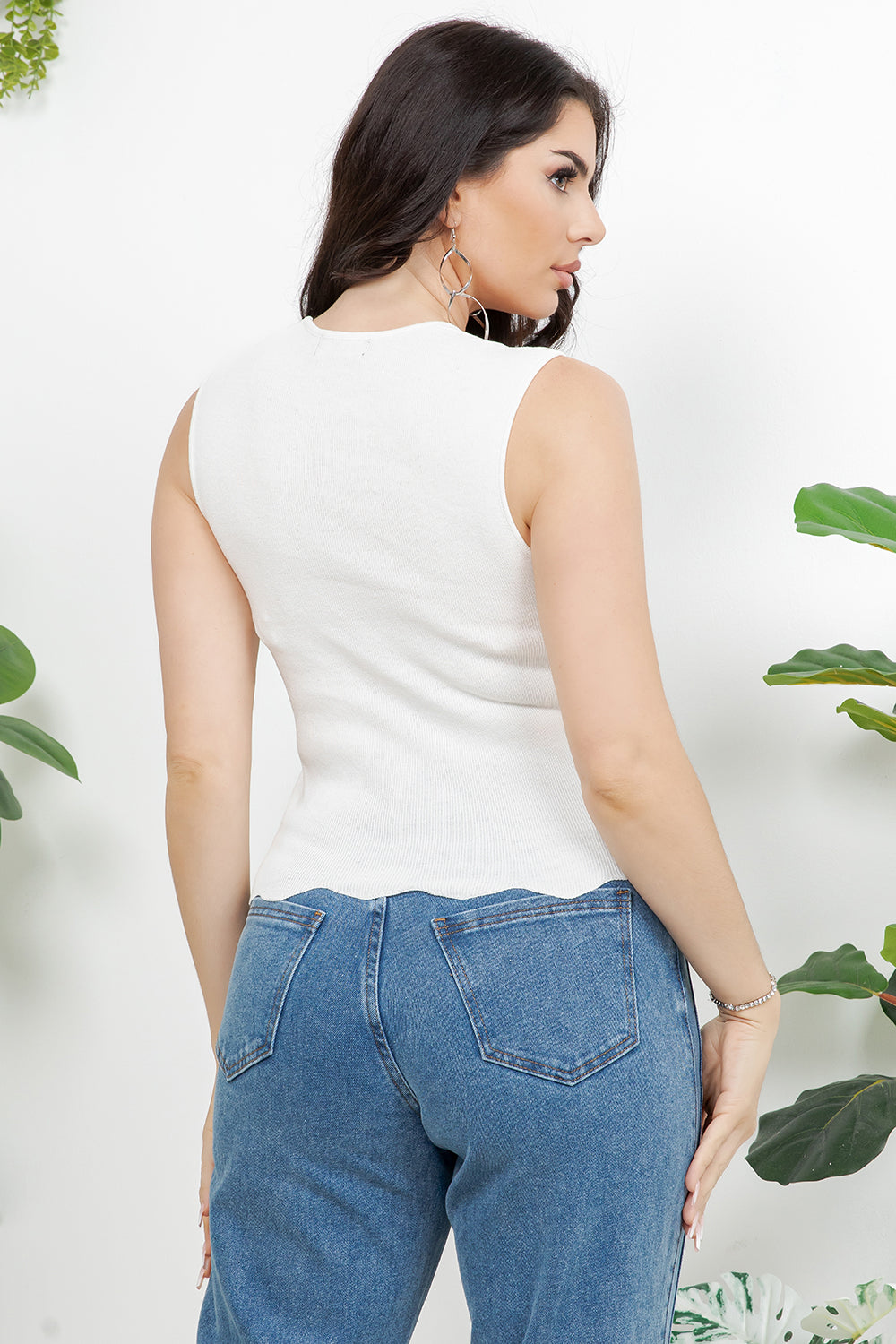 Balboa Fashion Arcangel Ribbed Lace-Trim Knit Top - White