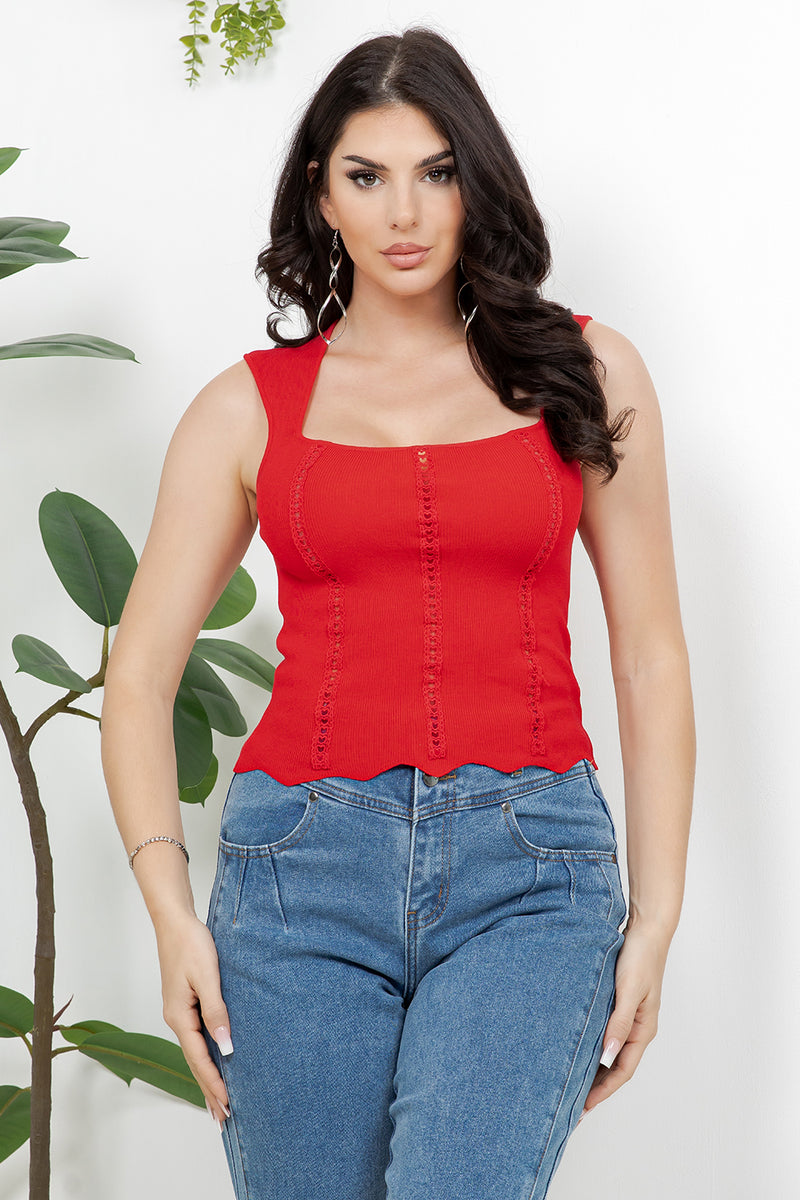 Arcangel Ribbed Lace-Trim Knit Top