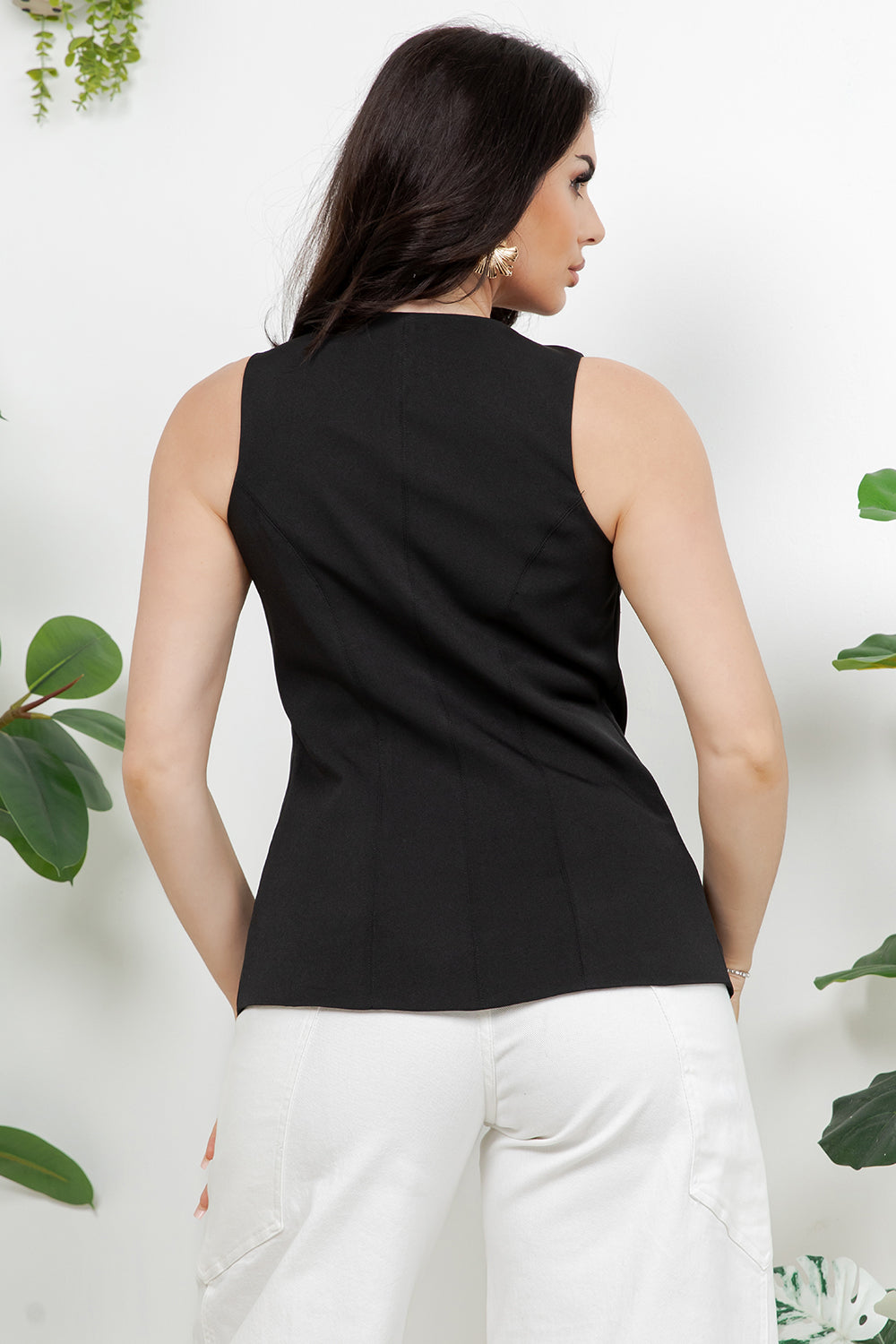 Balboa Fashion Becky G Sleeveless Giant-Button Top - Black