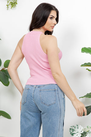 Sleeve less knit top with rhinestones