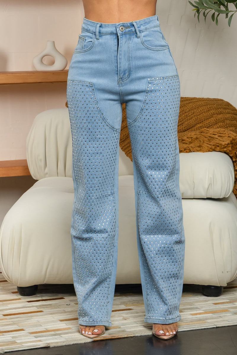 Aondra Stretchy barrel rhinestone jeans
