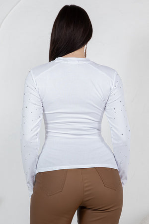 Enora long sleeve rhinestones top