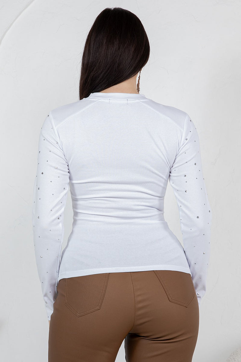 Enora long sleeve rhinestones top