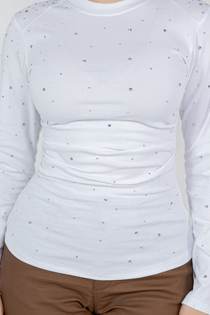 Enora long sleeve rhinestones top