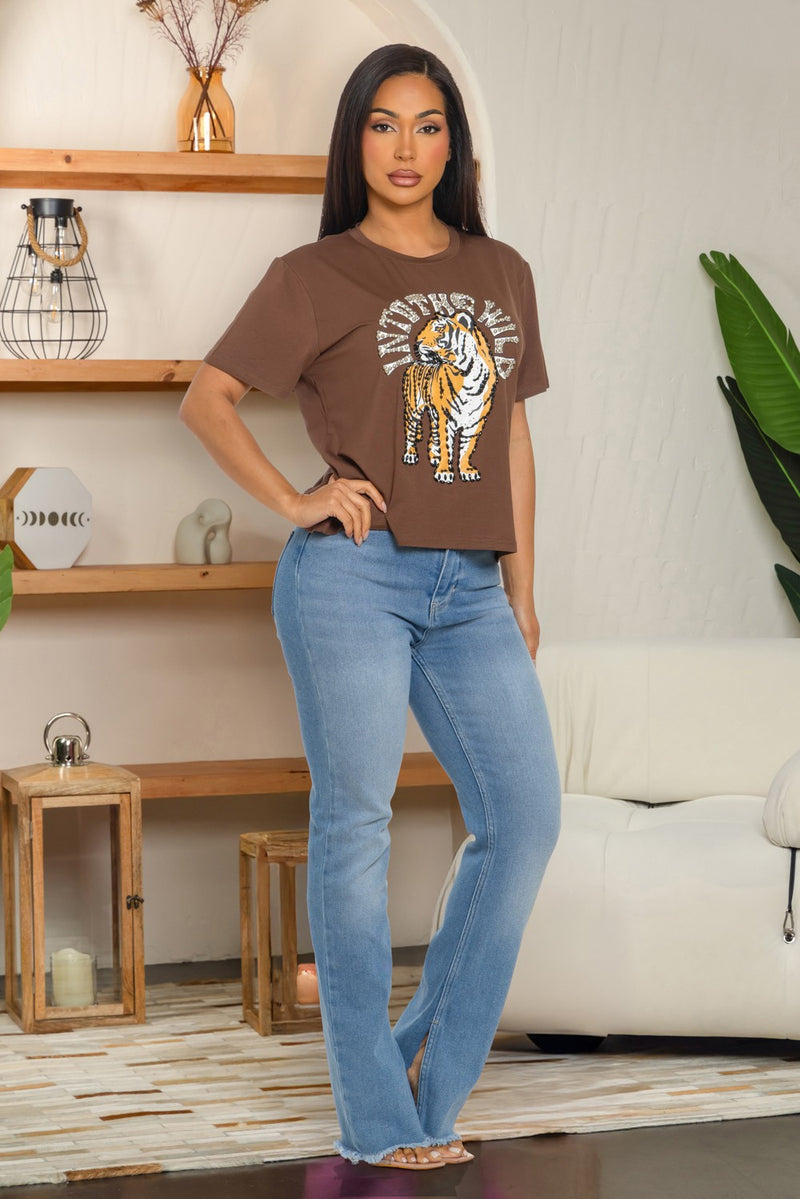 Embellishment print tiger T-Shirt