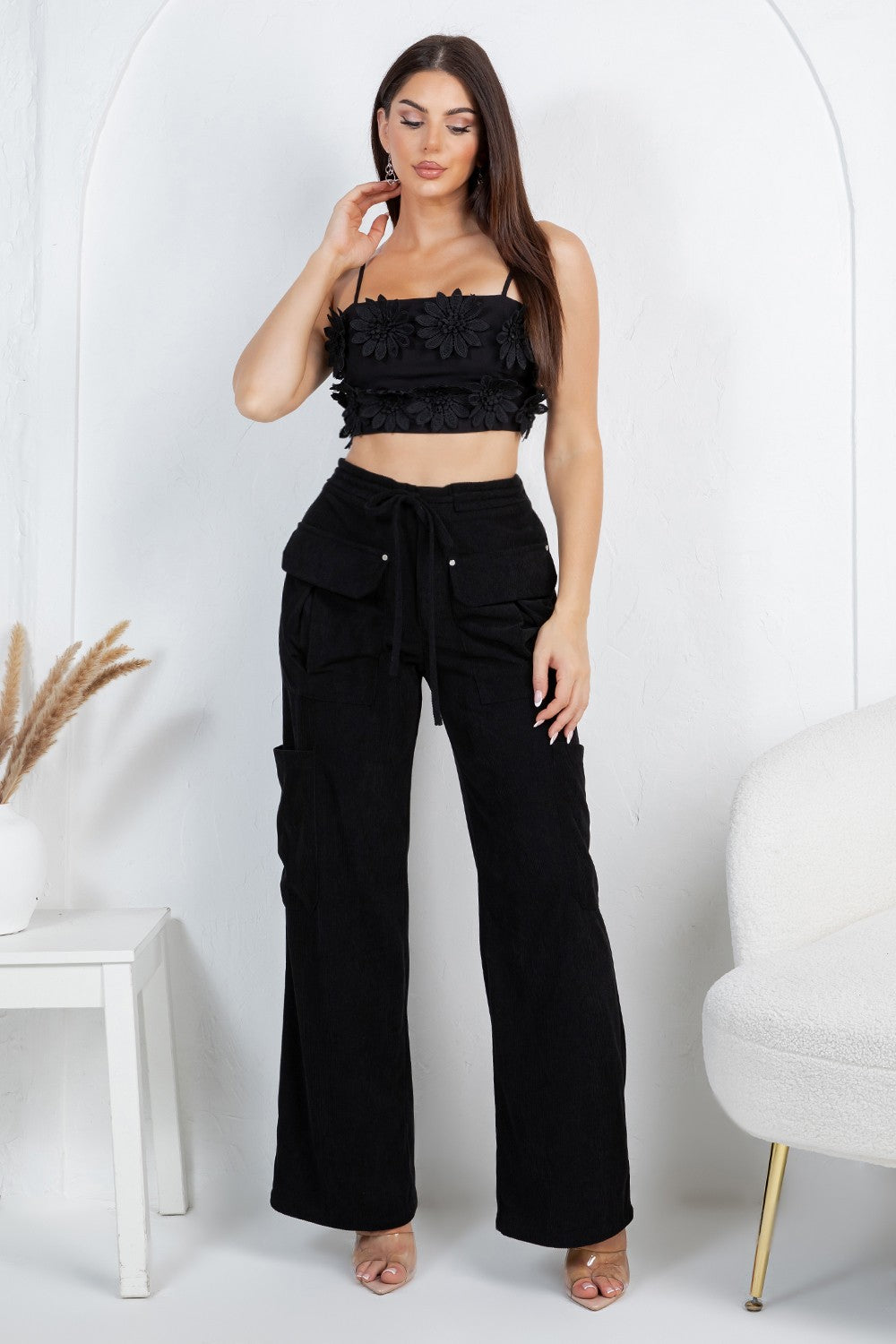 Lise hight waist corduroy loose cargo pants.