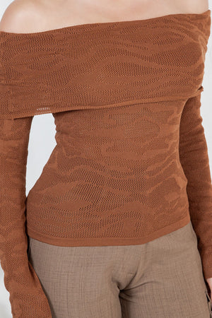 Amandea animal print off shoulder knit long sleeve top