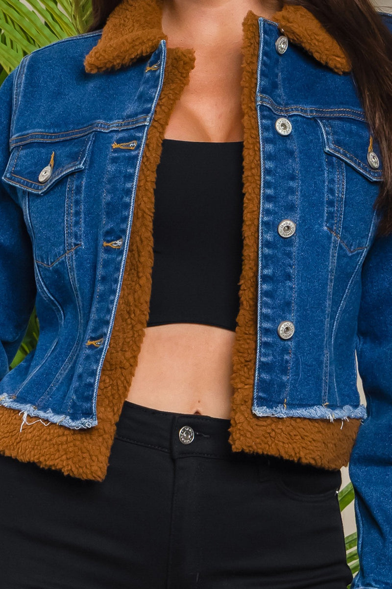 Antibes faux fur collar neck denim jacket