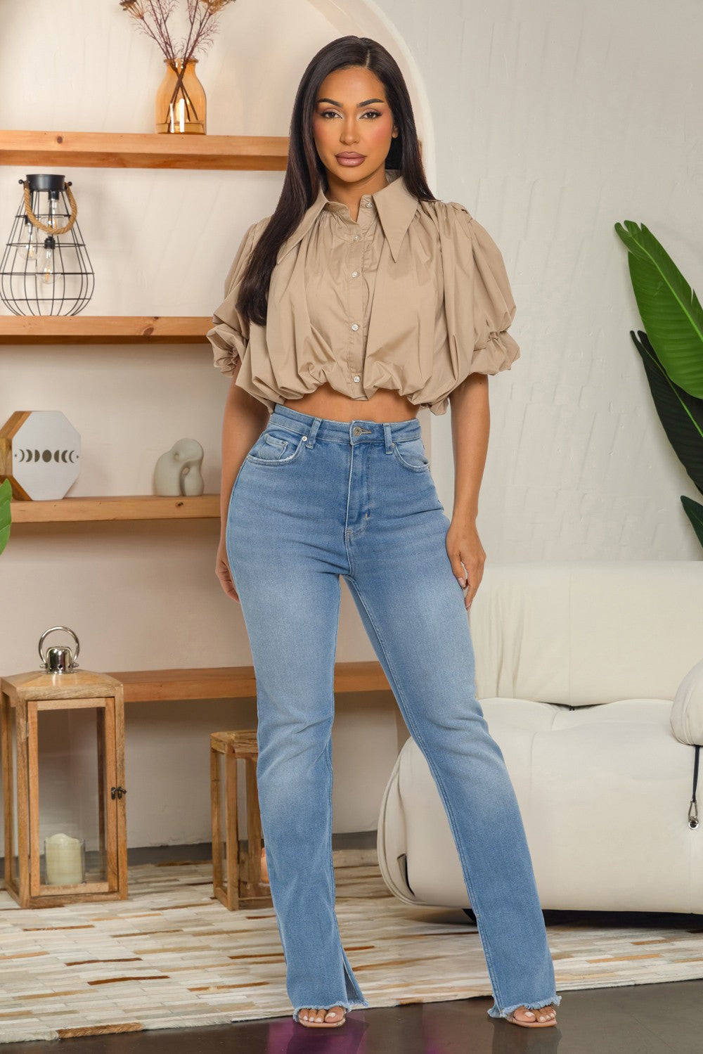 Musa pleated short sleeve blouse