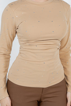 Enora long sleeve rhinestones top