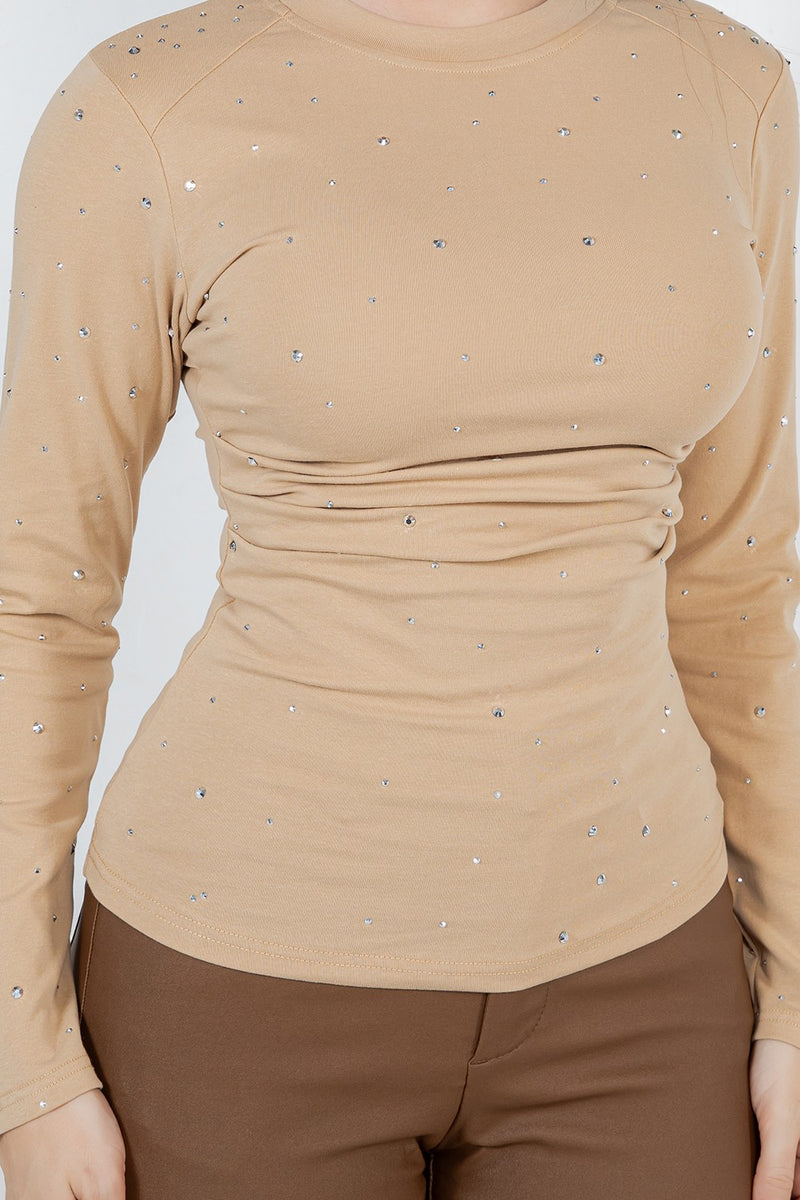 Enora long sleeve rhinestones top