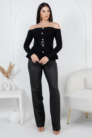 Benedetta  long sleeve open shoulder cinched waist blouse