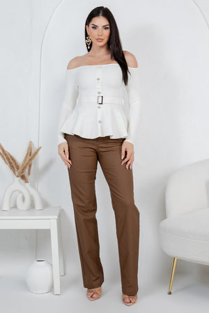 Benedetta  long sleeve open shoulder cinched waist blouse