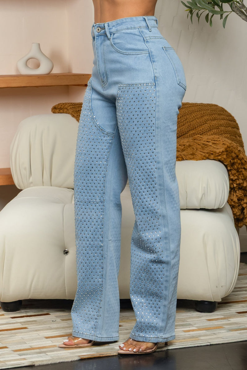 Aondra Stretchy barrel rhinestone jeans