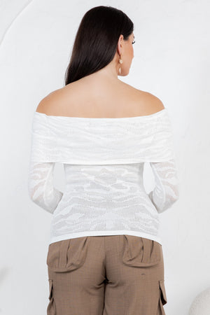 Amandea animal print off shoulder knit long sleeve top