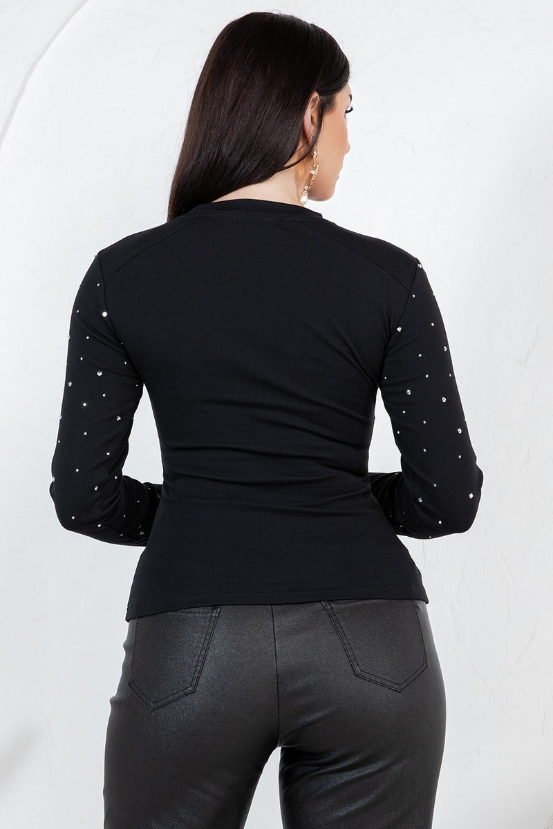 Enora long sleeve rhinestones top