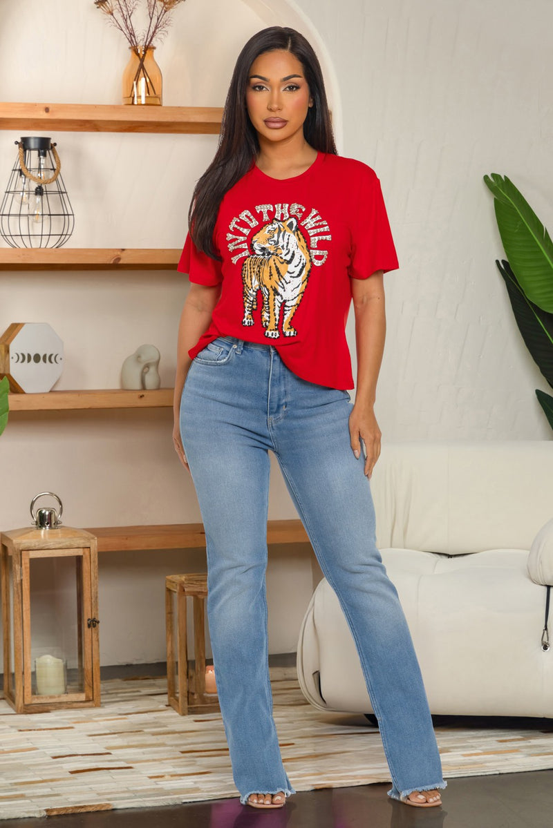 Embellishment print tiger T-Shirt