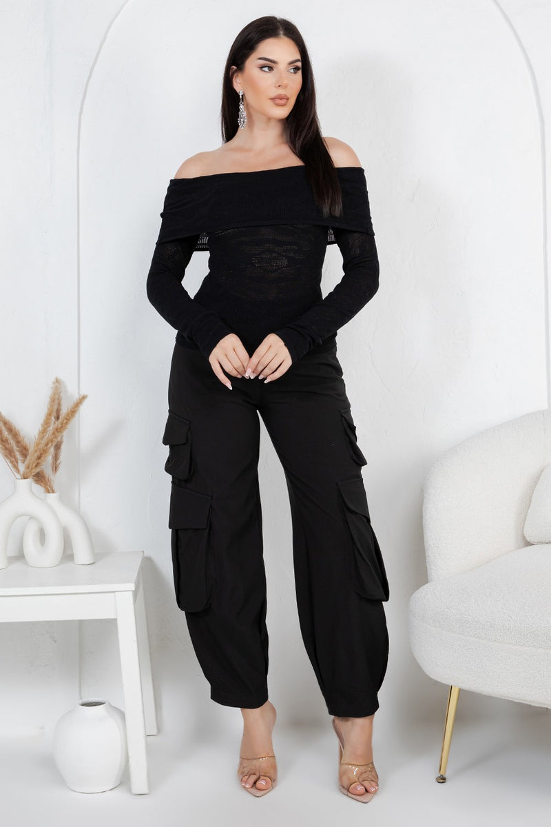 Amandea animal print off shoulder knit long sleeve top