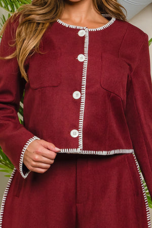 Stitch button down pants 2 piece set