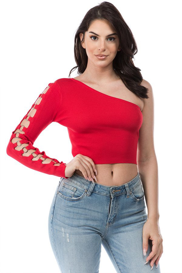 One shoulder long sleeve Knit top