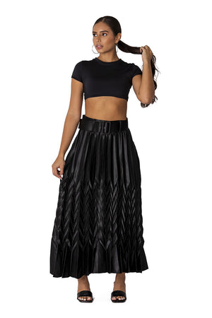 Lina Satin pleated skirt with belt