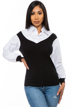 Paola knit and poplin blouse