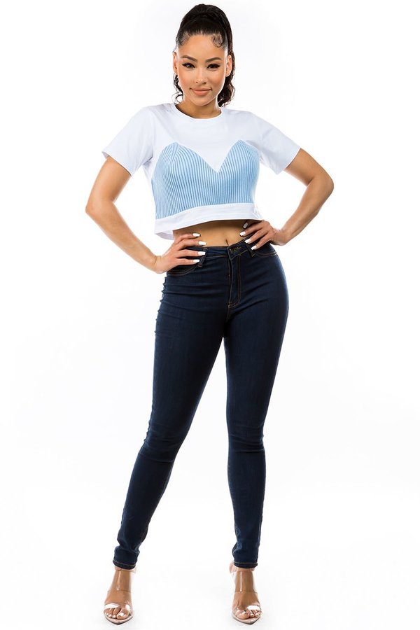 Mar Crop top t-shirt with knit