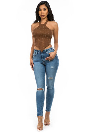 Triangle Knit top with stones all-over