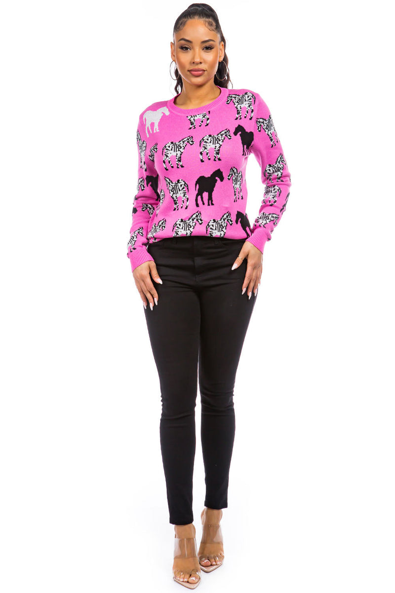 Shanna Little print zebra knit sweater