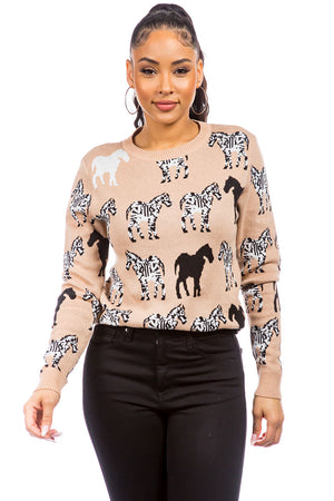 Shanna Little print zebra knit sweater