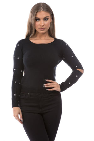 Anvika Knit sweater cut out elbows and stars details