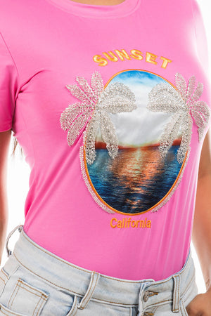 Cali Palms beads sunset T-shirt
