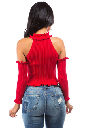 Amber knit top with sexy open shoulders