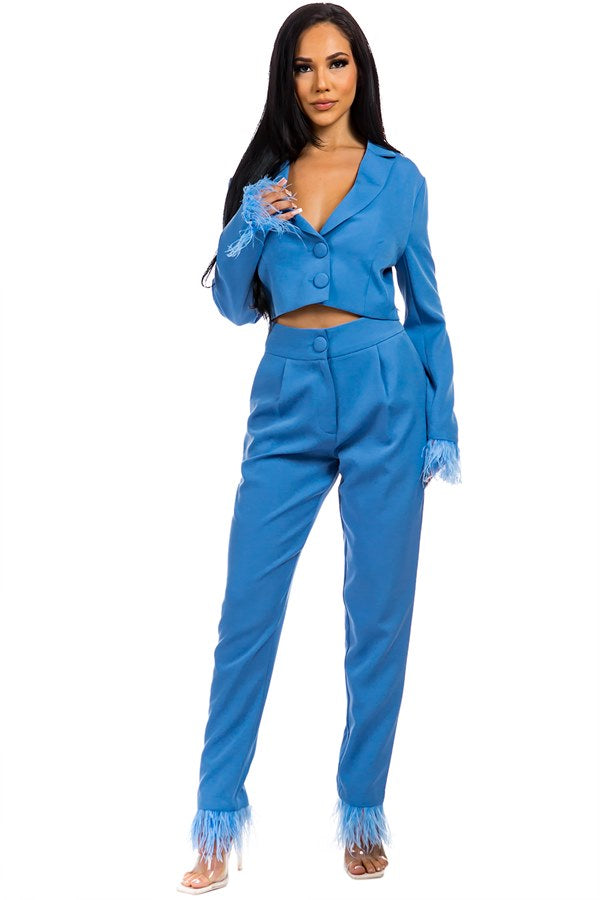 Borgona Pants suits set with feather