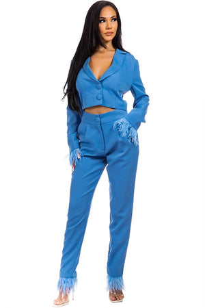Borgona Pants suits set with feather