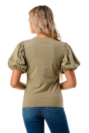 Daniella puff sleeve embroidery t-shirt