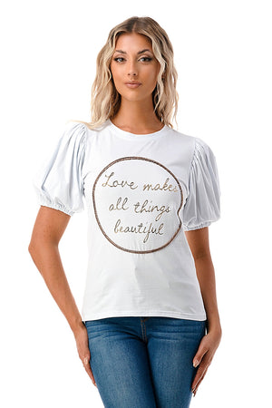 Daniella puff sleeve embroidery t-shirt