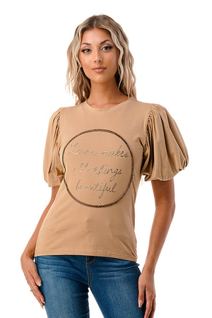 Daniella puff sleeve embroidery t-shirt